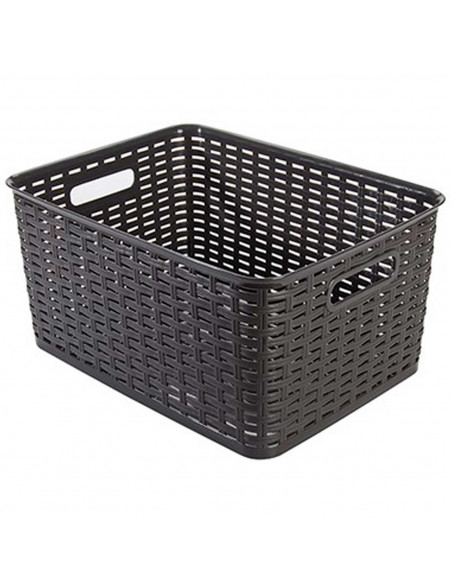 Tradineur - Cesta organizadora rectangular "Rattan" de polipropileno, caja con asas, almacenamiento de ropa, productos de limpie