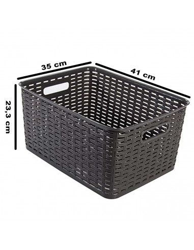Tradineur - Cesta organizadora rectangular "Rattan" de polipropileno, caja con asas, almacenamiento de ropa, productos de limpie
