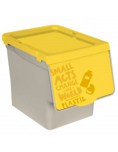 Tradineur - Contenedor apilable, polipropileno, cubo de basura, caja de almacenamiento de residuos, fácil apertura, reciclaje, c