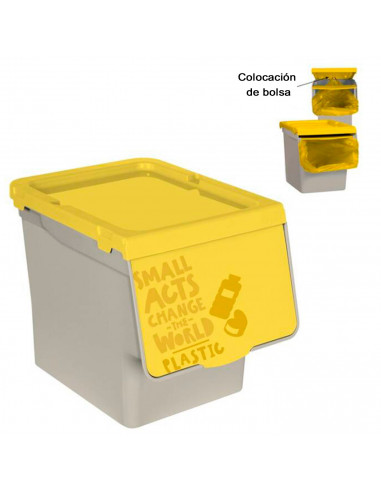 Tradineur - Contenedor apilable, polipropileno, cubo de basura, caja de almacenamiento de residuos, fácil apertura, reciclaje, c