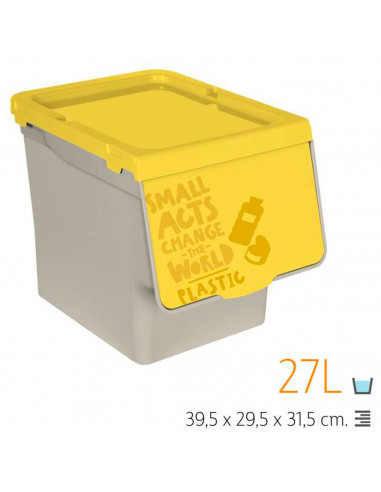 Tradineur - Contenedor apilable, polipropileno, cubo de basura, caja de almacenamiento de residuos, fácil apertura, reciclaje, c