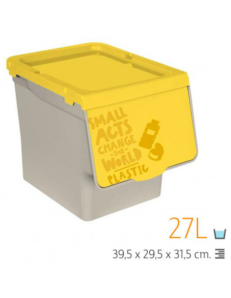 Tradineur - Contenedor apilable, polipropileno, cubo de basura, caja de almacenamiento de residuos, fácil apertura, reciclaje, c