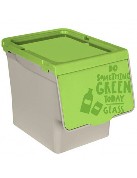 Tradineur - Contenedor de polipropileno apilable, cubo de basura, caja de almacenamiento de residuos, fácil apertura, reciclaje,