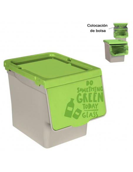 Tradineur - Contenedor de polipropileno apilable, cubo de basura, caja de almacenamiento de residuos, fácil apertura, reciclaje,