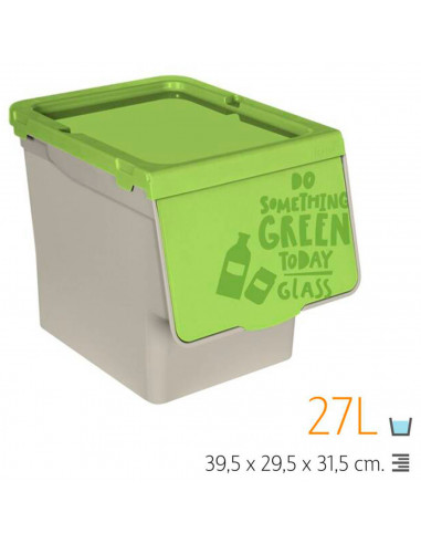 Tradineur - Contenedor de polipropileno apilable, cubo de basura, caja de almacenamiento de residuos, fácil apertura, reciclaje,