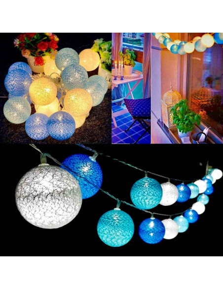 Tradineur - Guirnalda de luces LED con 10 bolas, tira de luz para interior, funciona con pilas, incluye mando de encendido, deco