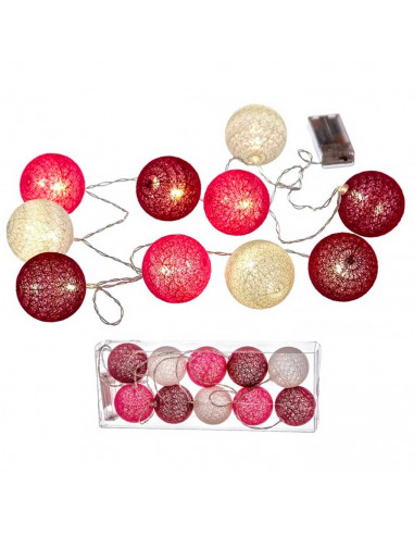 Tradineur - Guirnalda de luces LED, 10 bolas, tira de luz para interior, funciona con pilas, incluye mando de encendido, decorac