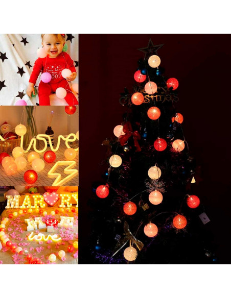 Tradineur - Guirnalda de luces LED, 10 bolas, tira de luz para interior, funciona con pilas, incluye mando de encendido, decorac