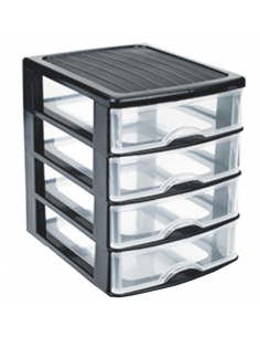 Tradineur - Cajonera de sobremesa 4 cajones de color negro de 35 x 27 x 35 cm, Cajonera plástico 4 cajones para mesa multiusos p 2
