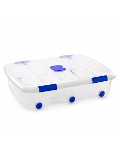 Tradineur - Caja de plástico transparente de 18 x 80 x 60 cm, con capacidad de 56 litros, Contenedor de plástico para almacenami