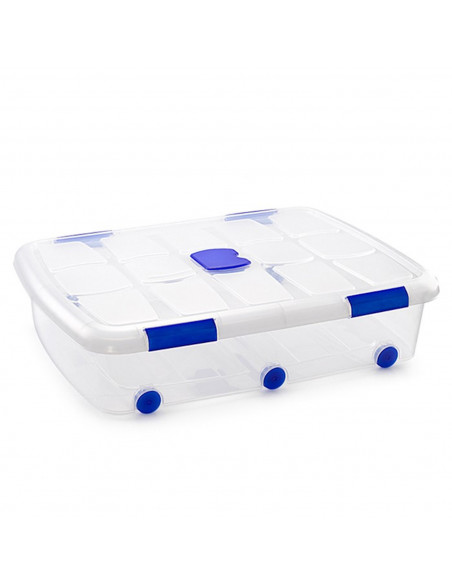 Tradineur - Caja de plástico transparente de 18 x 80 x 60 cm, con capacidad de 56 litros, Contenedor de plástico para almacenami