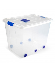 Tradineur - Caja de plástico transparente de 61,5 x 44 x 46,5 cm, con capacidad de 86 litros, Contenedor de plástico para almace