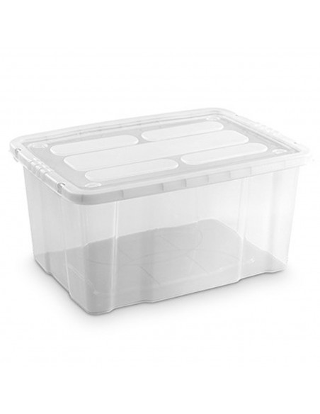 Tradineur - Caja de plástico transparente Nº 18, 60 litros, contenedor de plástico para almacenamiento con tapa, interior y exte