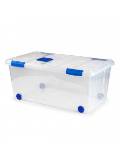 Tradineur - Caja de plástico transparente de 32 x 75,5 x 43,5 cm, con capacidad de 61 litros, Contenedor de plástico para almace