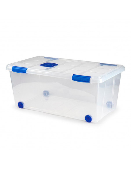 Tradineur - Caja de plástico transparente de 32 x 75,5 x 43,5 cm, con capacidad de 61 litros, Contenedor de plástico para almace