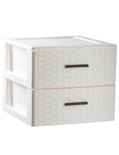 Tradineur - Cajonera de ordenación Rattan de plástico - 2 cajones - Torre de almacenaje multiusos, organizador auxiliar, almacen