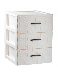 Tradineur - Cajonera de ordenación Rattan de plástico - 3 cajones - Torre de almacenaje multiusos, organizador auxiliar, almacen