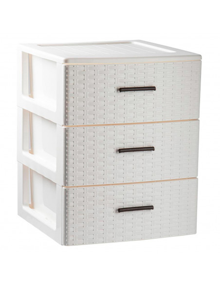 Tradineur - Cajonera de ordenación Rattan de plástico - 3 cajones - Torre de almacenaje multiusos, organizador auxiliar, almacen