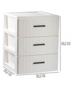 Tradineur - Cajonera de ordenación Rattan de plástico - 3 cajones - Torre de almacenaje multiusos, organizador auxiliar, almacen 2