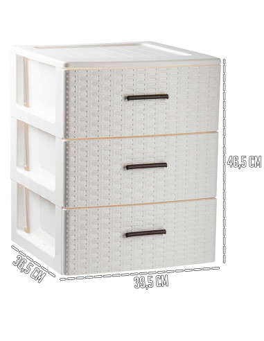 Tradineur - Cajonera de ordenación Rattan de plástico - 3 cajones - Torre de almacenaje multiusos, organizador auxiliar, almacen