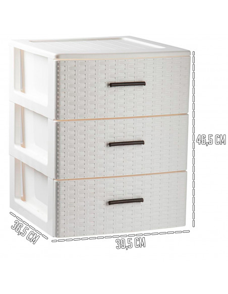 Tradineur - Cajonera de ordenación Rattan de plástico - 3 cajones - Torre de almacenaje multiusos, organizador auxiliar, almacen