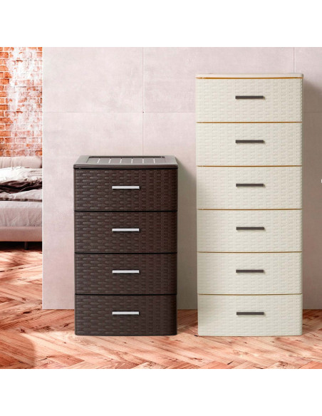 Tradineur - Cajonera de ordenación Rattan de plástico - 3 cajones - Torre de almacenaje multiusos, organizador auxiliar, almacen