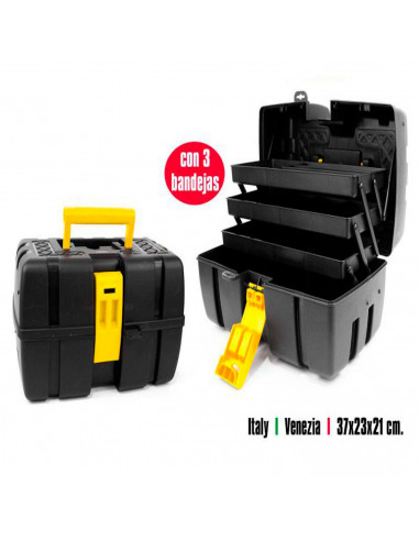 Caja para herramientas de plástico con 3 bandejas, arcón especial para bricolaje con divisiones para guardar o almacenar utensil