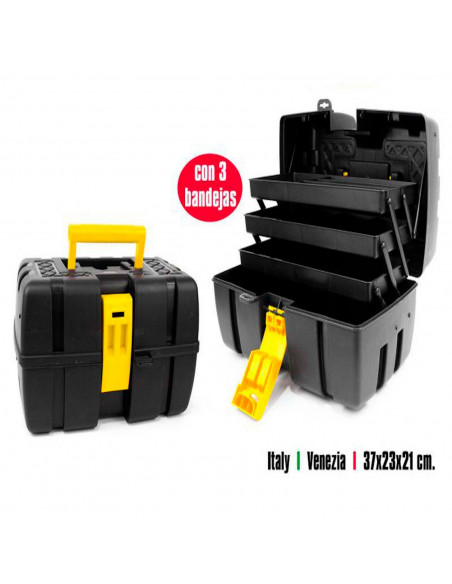 Caja para herramientas de plástico con 3 bandejas, arcón especial para bricolaje con divisiones para guardar o almacenar utensil