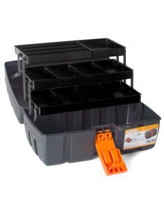 Caja herramientas de plástico con 3 bandejas, arcón especial para bricolaje con divisiones para guardar o almacenar utensilios (