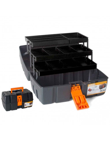 Caja herramientas de plástico con 3 bandejas, arcón especial para bricolaje con divisiones para guardar o almacenar utensilios (