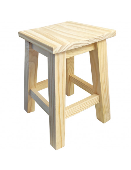 Tradineur - Taburete cuadrado de madera natural sin tratar, banqueta con reposapiés, estable y robusto, hogar, 35,4 x 22,5 x 22,
