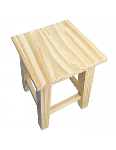 Tradineur - Taburete cuadrado de madera natural sin tratar, banqueta con reposapiés, estable y robusto, hogar, 35,4 x 22,5 x 22,