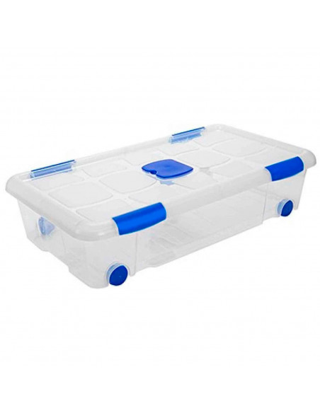 Tradineur - Caja de plástico con ruedas de 17,4 x 72 x 40,5 cm,con capacidad para 30 litros. Baúl con tapa para organización del