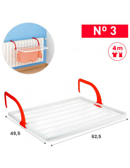 Tradineur - Tendedero plegable para radiador, resina - 4 metros de tendido - Fabricado en España - Soporte para tender ropa (Bla
