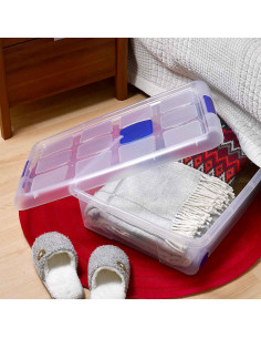 Tradineur - Caja de plástico con ruedas de 17,4 x 72 x 40,5 cm,con capacidad para 30 litros. Baúl con tapa para organización del 2