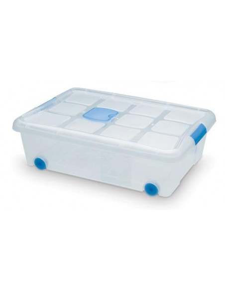 Tradineur - Caja con ruedas y tapa de plástico de 18,5 x 60,3 x 43 cm, con capacidad para 31 litros. Baúl con tapa para organiza