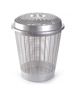 Tradineur - Cesto para ropa sucia redondo con tapa, 57,5 x 45,7 cm, pongotodo, cubo para almacenar la colada, diseño a rayas, fa