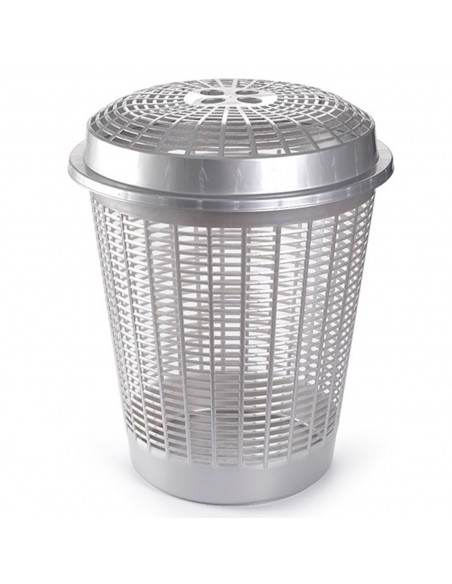 Tradineur - Cesto para ropa sucia redondo con tapa, 57,5 x 45,7 cm, pongotodo, cubo para almacenar la colada, diseño a rayas, fa