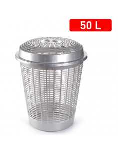 Tradineur - Cesto para ropa sucia redondo con tapa, 57,5 x 45,7 cm, pongotodo, cubo para almacenar la colada, diseño a rayas, fa 2