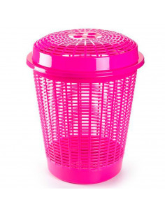 Tradineur - Cesto redondo para ropa sucia, 57,5 x 45,7 cm, pongotodo con tapa, cubo para almacenar la colada, diseño a rayas, fa