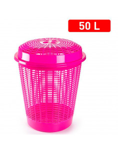 Tradineur - Cesto redondo para ropa sucia, 57,5 x 45,7 cm, pongotodo con tapa, cubo para almacenar la colada, diseño a rayas, fa 2