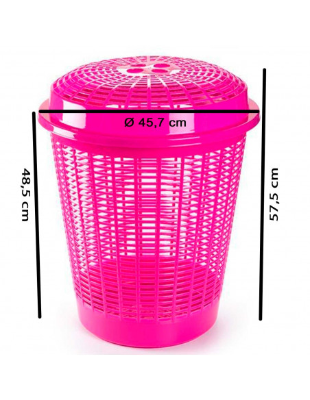 Tradineur - Cesto redondo para ropa sucia, 57,5 x 45,7 cm, pongotodo con tapa, cubo para almacenar la colada, diseño a rayas, fa