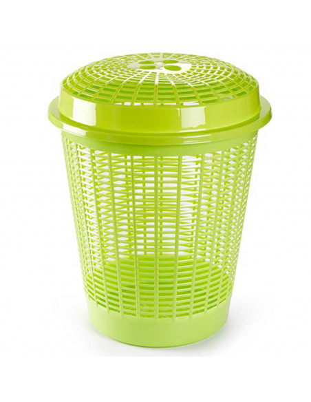 Tradineur - Cesto para ropa sucia con tapa, 57,5 x 45,7 cm, pongotodo redondo, cubo para almacenar la colada, diseño a rayas, fa