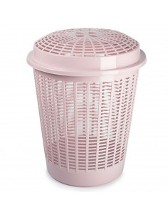 Tradineur - Cesto redondo para ropa sucia con tapa, 57,5 x 45,7 cm, pongotodo, cubo para almacenar la colada, diseño a rayas, fa