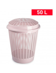 Tradineur - Cesto redondo para ropa sucia con tapa, 57,5 x 45,7 cm, pongotodo, cubo para almacenar la colada, diseño a rayas, fa 2