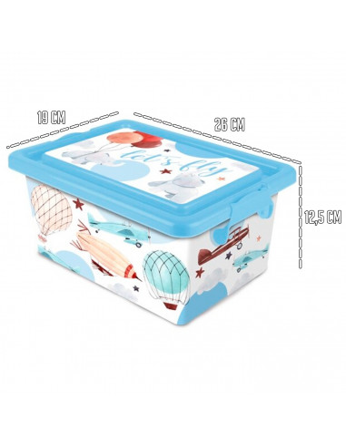 Tradineur  Caja de almacenamiento  Diseño Lets fly  Capacidad de 3,7 Litros  Fabricado en España - Contenedor para almacenar