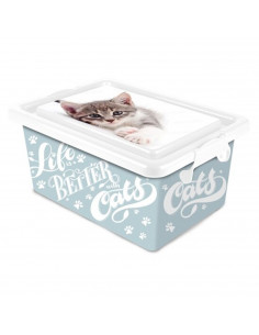 Tradineur  Caja de almacenamiento  Diseño de gatos  Capacidad de 3,7 Litros  Fabricado en España - Contenedor para almacenar