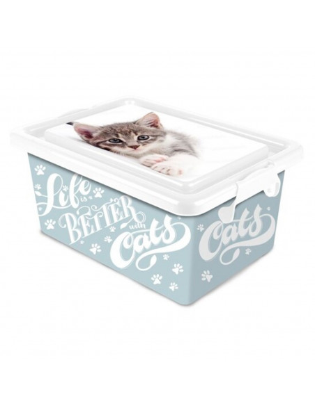 Tradineur  Caja de almacenamiento  Diseño de gatos  Capacidad de 3,7 Litros  Fabricado en España - Contenedor para almacenar