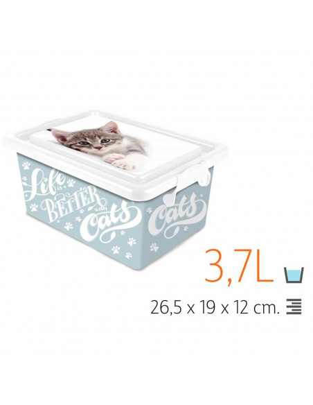 Tradineur  Caja de almacenamiento  Diseño de gatos  Capacidad de 3,7 Litros  Fabricado en España - Contenedor para almacenar