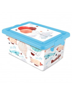 Tradineur  Caja de almacenamiento  Diseño Lets Fly  Capacidad de 7,5 Litros  Fabricado en España - Contenedor para almacenar